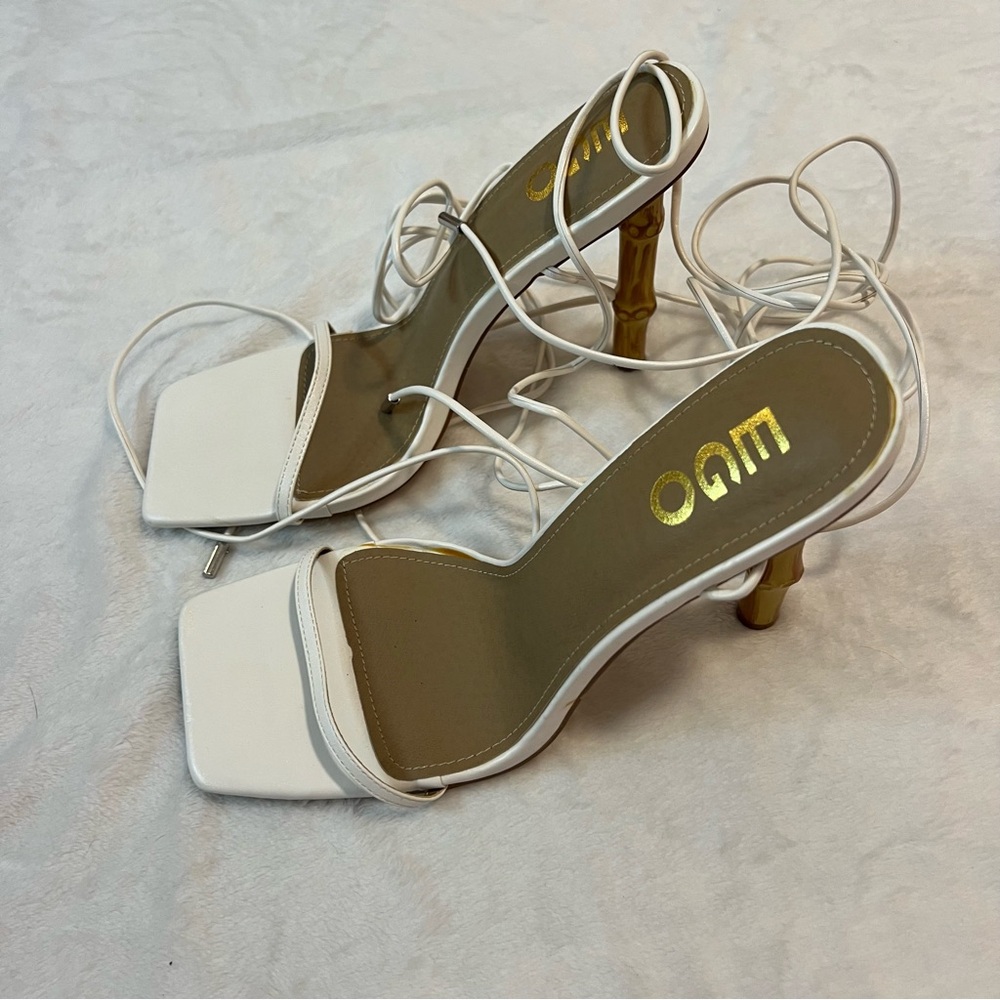 EGO White Bamboo Heeled Sandals